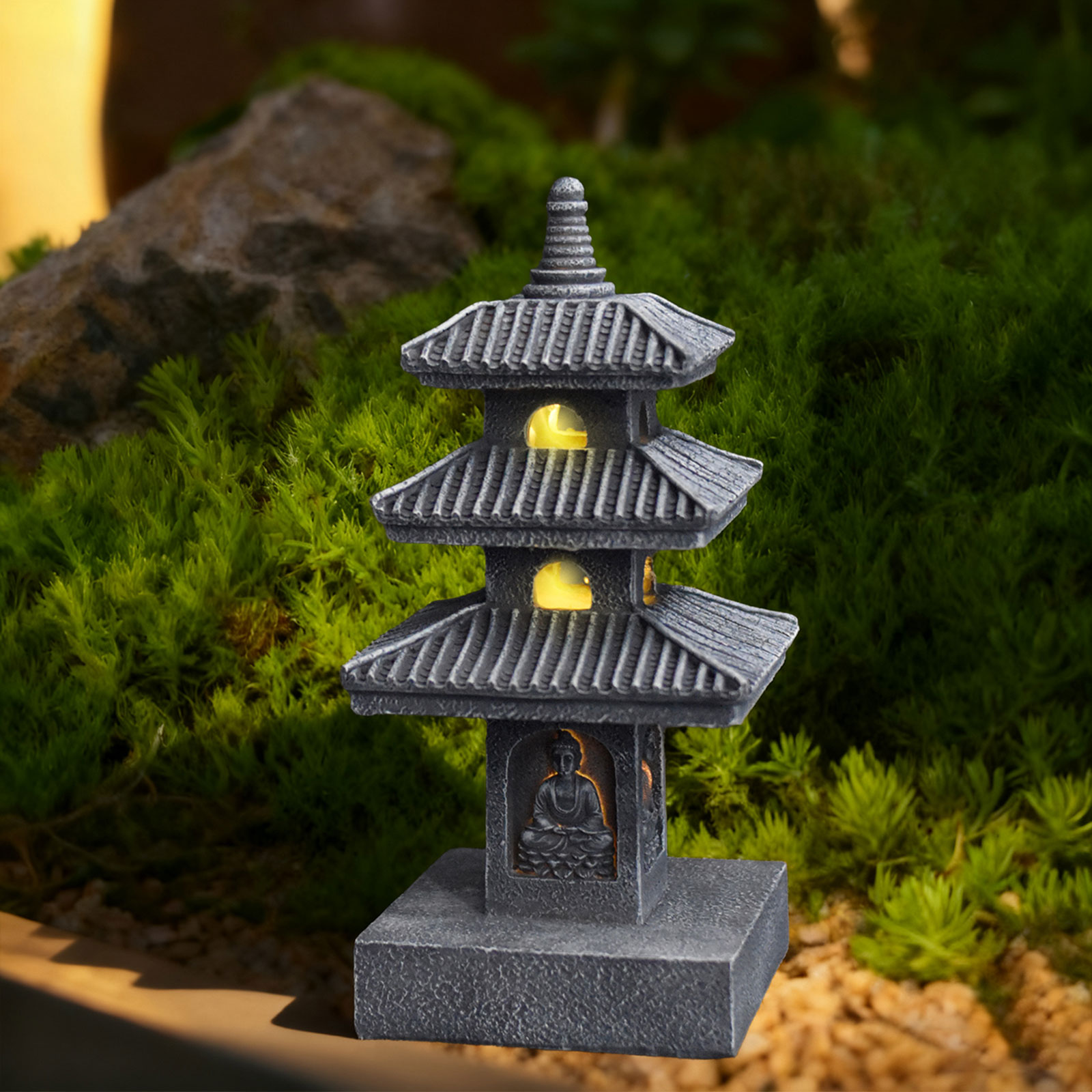 Home Security Yard Sign - Lanterna Solare a Pagoda, Statua da