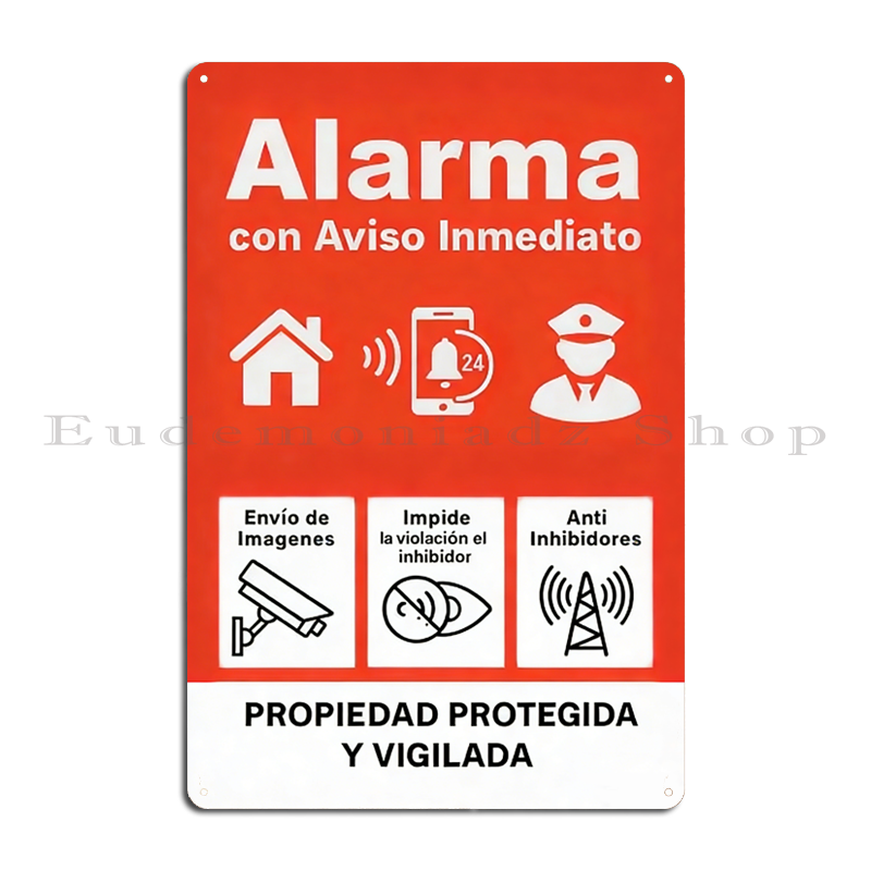 Home Security Alarm - Targa in Metallo Vintage con Sistema